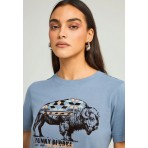 Funky Buddha Γυναικεία Μπλούζα Με Κοντό Μανίκι Και Τύπωμα (FBL012-124-04-STONE-BLUE)