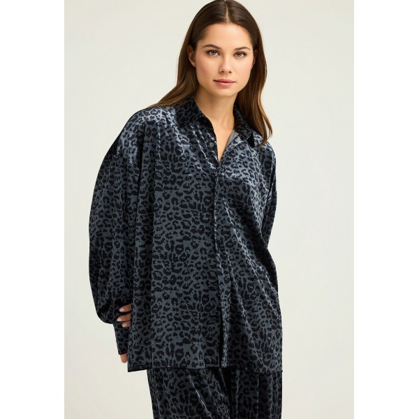 Funky Buddha Velvet Animal Print Πουκάμισο Μακρυμάνικο Γυναικείο (FBL012-125-05-ANTHRACITE)
