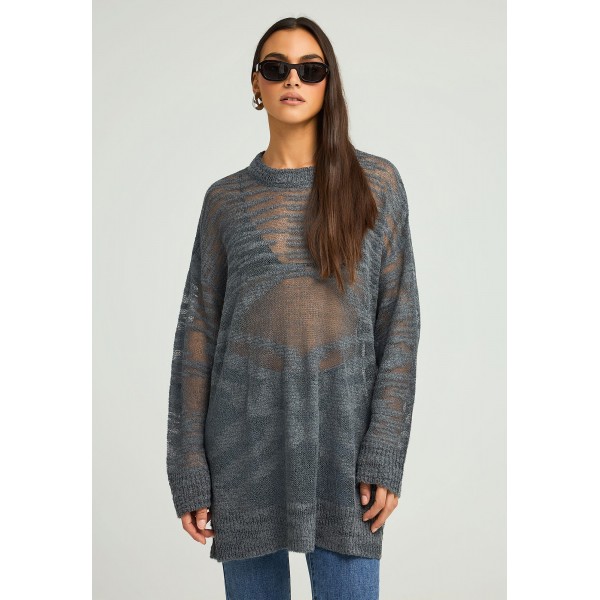 Funky Buddha See-Through Μπλούζα Πλεκτή Γυναικεία (FBL012-126-09-STEEL-GREY)