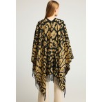 Funky Buddha Animal Print Pattern And Fringes Πόντσο Γυναικείο (FBL012-126-10-BROWN)