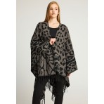 Funky Buddha Animal Print Pattern And Fringes Πόντσο Γυναικείο (FBL012-126-10-DK-GREY)