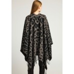 Funky Buddha Animal Print Pattern And Fringes Πόντσο Γυναικείο (FBL012-126-10-DK-GREY)