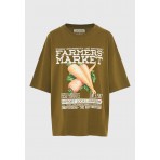 Funky Buddha Graphic Print Farmers Market T-Shirt Γυναικείο (FBL012-127-04-OLIVE)