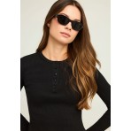 Funky Buddha Γυναικεία Πλεκτή Μακρυμάνικη Μπλούζα με Λαιμόκοψη Μαύρη