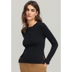 Funky Buddha Γυναικεία Πλεκτή Μακρυμάνικη Μπλούζα με Λαιμόκοψη Μαύρη