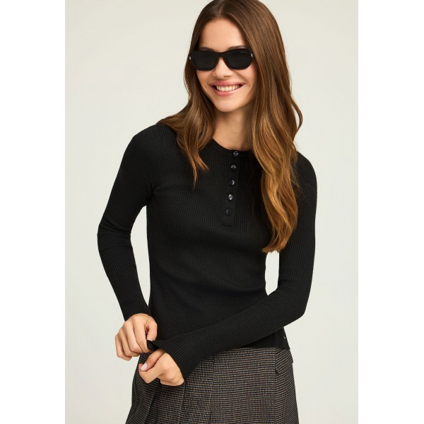 Funky Buddha Rib Knit With Henley Μπλούζα Πλεκτή Γυναικεία (FBL012-127-09-BLACK)