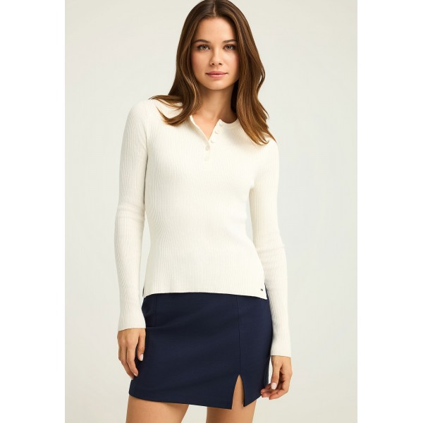 Funky Buddha Rib Knit With Henley Μπλούζα Πλεκτή Γυναικεία (FBL012-127-09-OFF-WHITE)