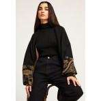 Funky Buddha Γυναικεία Πλεκτή Μακρυμάνικη Μπλούζα Μαύρη