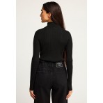 Funky Buddha Γυναικεία Πλεκτή Μακρυμάνικη Μπλούζα Μαύρη