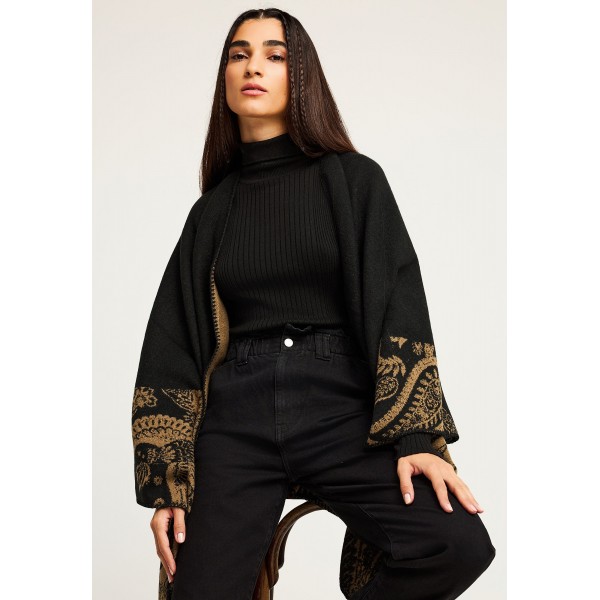 Funky Buddha Rib Knitted Μπλούζα Με Ψηλό Λαιμό Γυναικεία (FBL012-128-09-BLACK)