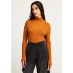 Funky Buddha Γυναικεία Πλεκτή Μακρυμάνικη Μπλούζα Καφέ