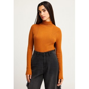 Funky Buddha Rib Knitted Μπλούζα Με Ψηλό Λαιμό Γυναικεία (FBL012-128-09-RUSTIC-CARAMEL)