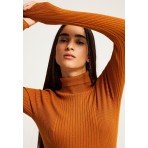 Funky Buddha Γυναικεία Πλεκτή Μακρυμάνικη Μπλούζα Καφέ