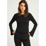 Funky Buddha Γυναικείο Πλεκτό Μακρυμάνικο Μπλουζάκι Μαύρο