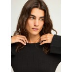 Funky Buddha Γυναικείο Πλεκτό Μακρυμάνικο Μπλουζάκι Μαύρο