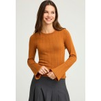 Funky Buddha Γυναικείο Πλεκτό Μακρυμάνικο Μπλουζάκι Καφέ