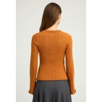 Funky Buddha Γυναικείο Πλεκτό Μακρυμάνικο Μπλουζάκι Καφέ