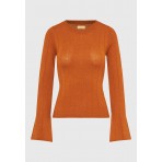 Funky Buddha Γυναικείο Πλεκτό Μακρυμάνικο Μπλουζάκι Καφέ