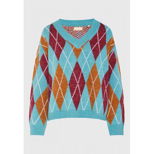 Funky Buddha Knitted Argyle Μπλούζα Πλεκτή Με V Γυναικεία (FBL012-133-09-RUSTIC-CARAMEL)