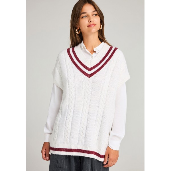 Funky Buddha Πλεκτό Κοντομάνικο (FBL012-135-09-WHITE)