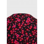 Funky Buddha Floral V-Neck Φόρεμα Midi Γυναικείο (FBL012-136-13-BLACK)