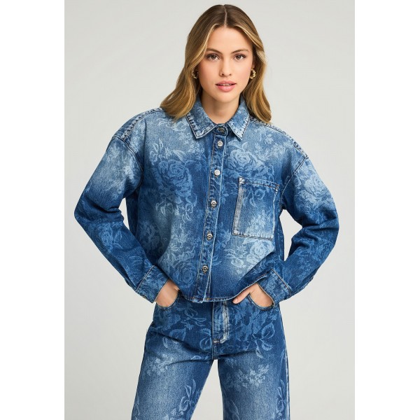 Funky Buddha Floral Pattern Μπουφάν Τζιν Γυναικείο (FBL012-160-01-MD-BLUE)