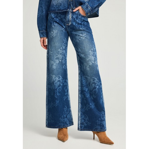 Funky Buddha Floral Pattern Παντελόνι Τζιν Γυναικείο (FBL012-161-02-MD-BLUE)