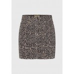 Funky Buddha Leopard Print Φούστα Mini Γυναικεία (FBL012-162-14-CHESTNUT)