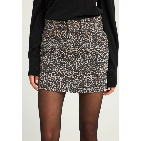 Funky Buddha Leopard Print Φούστα Mini Γυναικεία (FBL012-162-14-CHESTNUT)