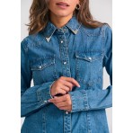 Funky Buddha Denim Πουκάμισο Μακρυμάνικο Γυναικείο (FBL012-163-05-MD-BLUE)