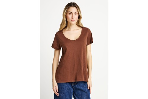 Funky Buddha The Basics Collection V-Neck T-Shirt Γυναικείο (FBL013-100-04-BRUNETTE)