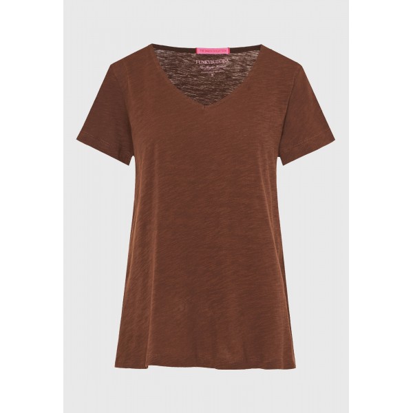 Funky Buddha The Basics Collection V-Neck T-Shirt Γυναικείο (FBL013-100-04-BRUNETTE)