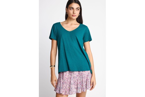 Funky Buddha The Basics Collection V-Neck T-Shirt Γυναικείο (FBL013-100-04-EMERALD)