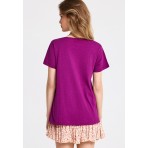 Funky Buddha Γυναικεία Κοντομάνικη Μπλούζα Μωβ