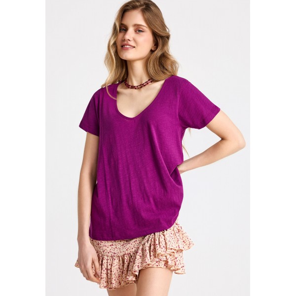 Funky Buddha The Basics Collection V-Neck T-Shirt Γυναικείο (FBL013-100-04-GRAPE-JUICE)