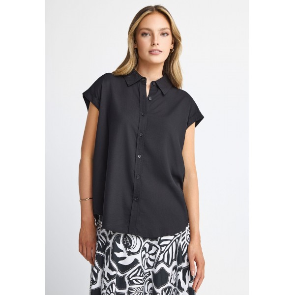 Funky Buddha Viscose Πουκάμισο Κοντομάνικο Γυναικείο (FBL013-100-05-BLACK)