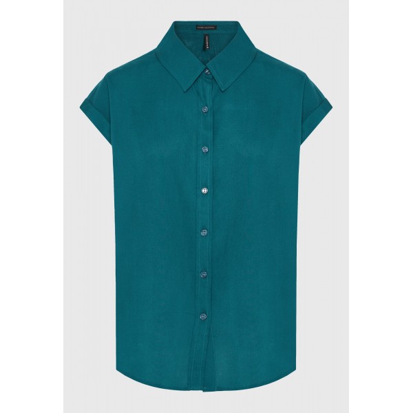 Funky Buddha Viscose Πουκάμισο Κοντομάνικο Γυναικείο (FBL013-100-05-DEEP-LAKE)