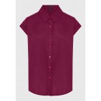 Funky Buddha Γυναικείο Κοντομάνικο Πουκάμισο Μωβ