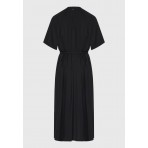 Funky Buddha Γυναικείο Κοντομάνικο Φόρεμα Midi με Ζώνη Μαύρο