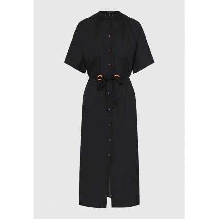 Funky Buddha Γυναικείο Κοντομάνικο Φόρεμα Midi με Ζώνη Μαύρο