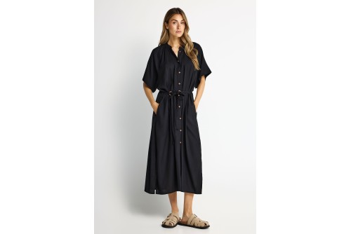 Funky Buddha Φόρεμα Midi Με Ζώνη Γυναικείο (FBL013-100-13-BLACK)