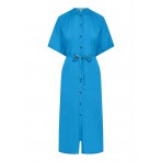 Funky Buddha Γυναικείο Κοντομάνικο Φόρεμα Midi με Ζώνη Μπλε