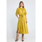 Funky Buddha Μίντι Κοντομάνικο Φόρεμα Με Ζώνη (FBL013-100-13-LEMONGRASS)