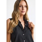 Funky Buddha Γυναικείο Αμάνικο Casual Πουκάμισο Μαύρο