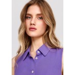 Funky Buddha Γυναικείο Αμάνικο Casual Πουκάμισο Μωβ