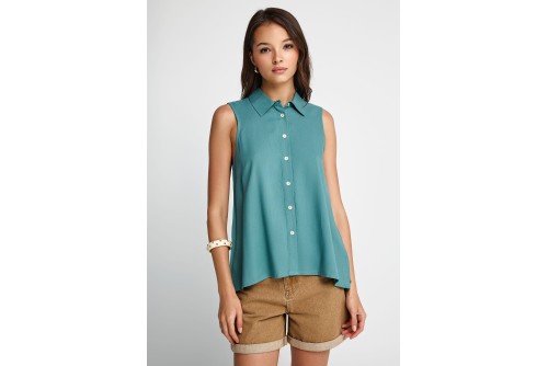 Funky Buddha Viscose Πουκάμισο Αμάνικο Γυναικείο (FBL013-101-05-GREEN-LAKE)