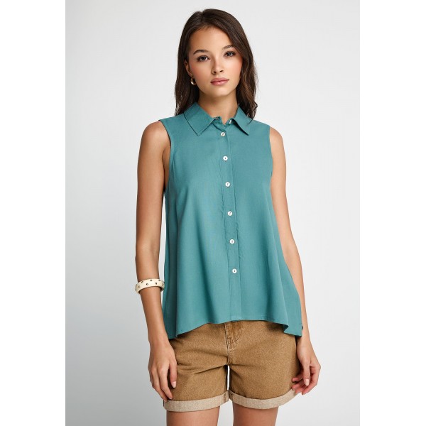 Funky Buddha Viscose Πουκάμισο Αμάνικο Γυναικείο (FBL013-101-05-GREEN-LAKE)