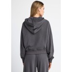 Funky Buddha Γυναικεία Βαμβακερή Ζακέτα με Κουκούλα Ανθρακί