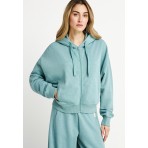 Funky Buddha Γυναικεία Βαμβακερή Ζακέτα με Κουκούλα Σιέλ