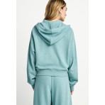 Funky Buddha Γυναικεία Βαμβακερή Ζακέτα με Κουκούλα Σιέλ